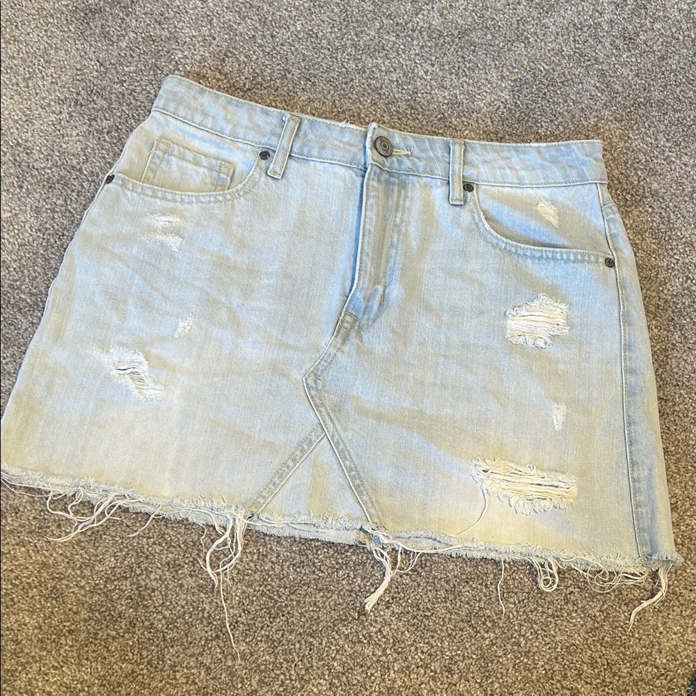Aeropostale Light Blue Distressed Denim Mini Skirt